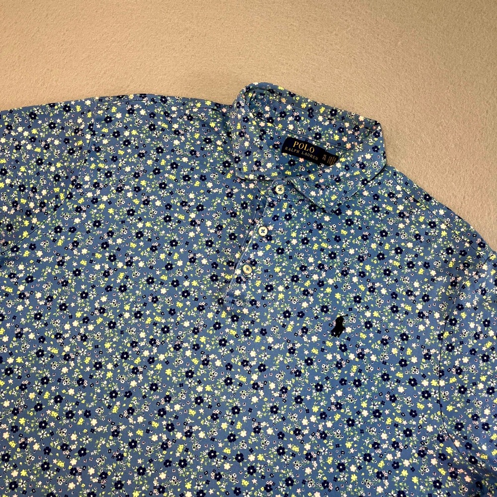 Polo Ralph Lauren Men's Floral Print‎ Polo Shirt XL Blue Short Sleeve Logo